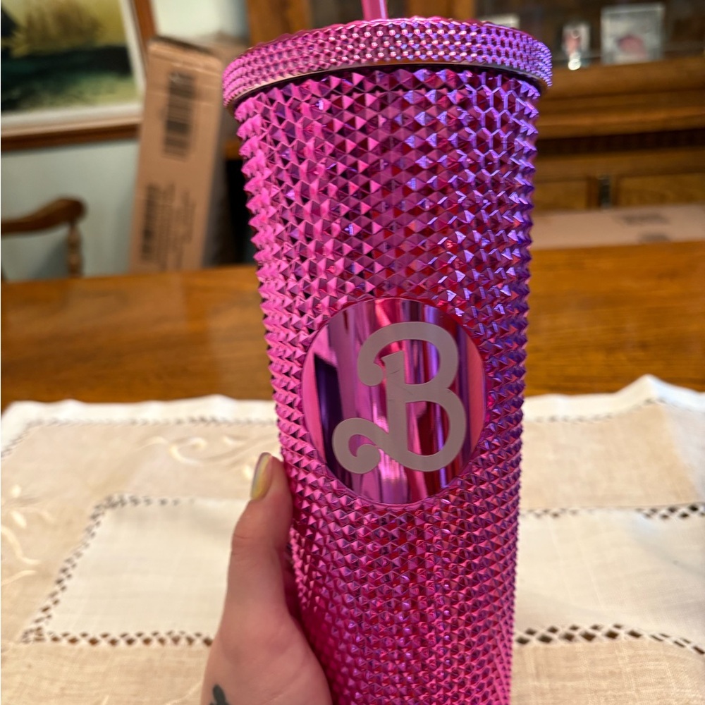 Pink Studded Tumbler with Straw